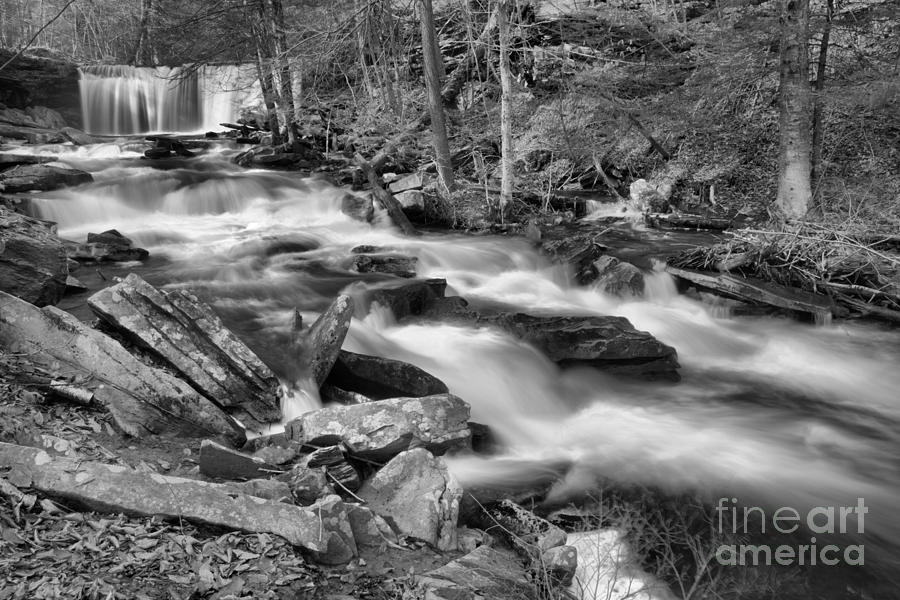 Waterfall Photograph - Streams Below Oneida Falls Black And White by Adam Jewell