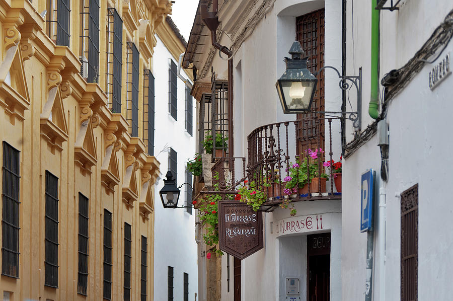 Street And Flowered Balconies At Cordoba Photograph by Izzet Keribar