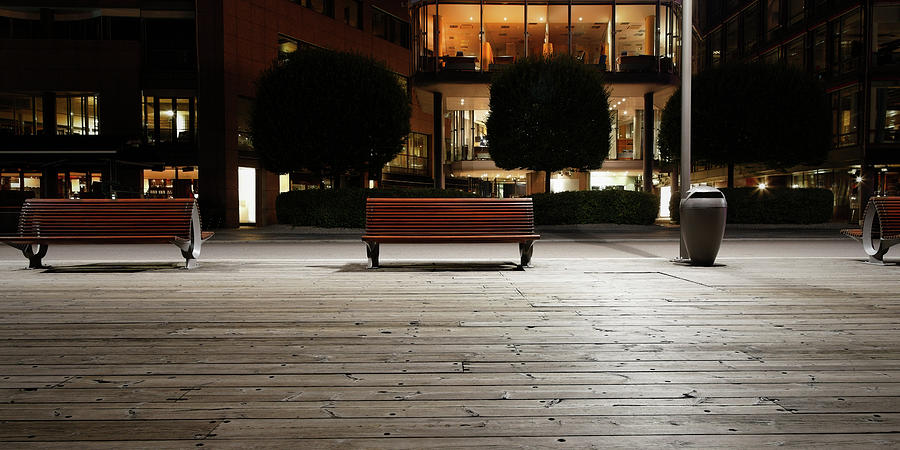 Street Bench At Night Digital Art by Alex Holland - Fine Art America