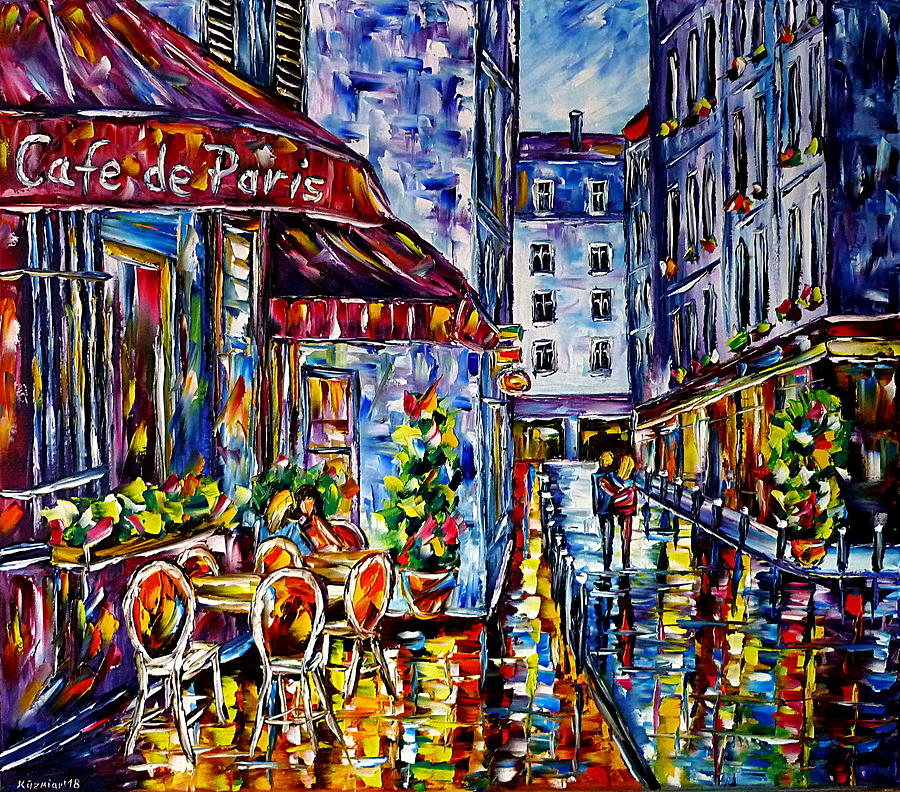 Street Cafe In Paris I Painting by Mirek Kuzniar