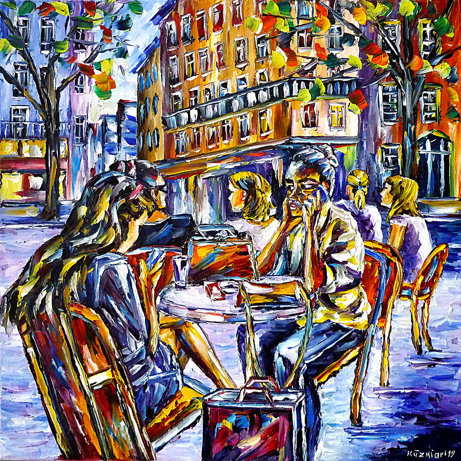 Street Cafe In Paris II Painting by Mirek Kuzniar