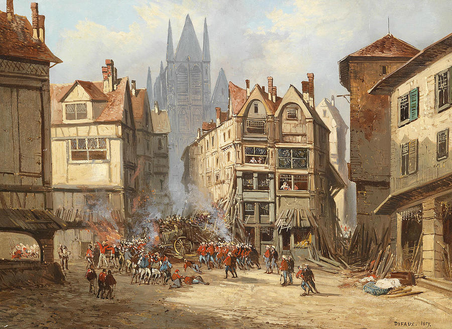 Street Fighting in Rouen Painting by Alexandre Defaux