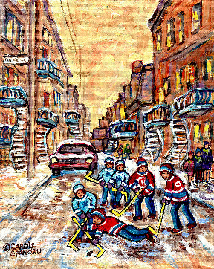 Street Hockey Game 4th Ave Verdun Montreal Art C Spandau City Scene Painting                         Painting by Carole Spandau