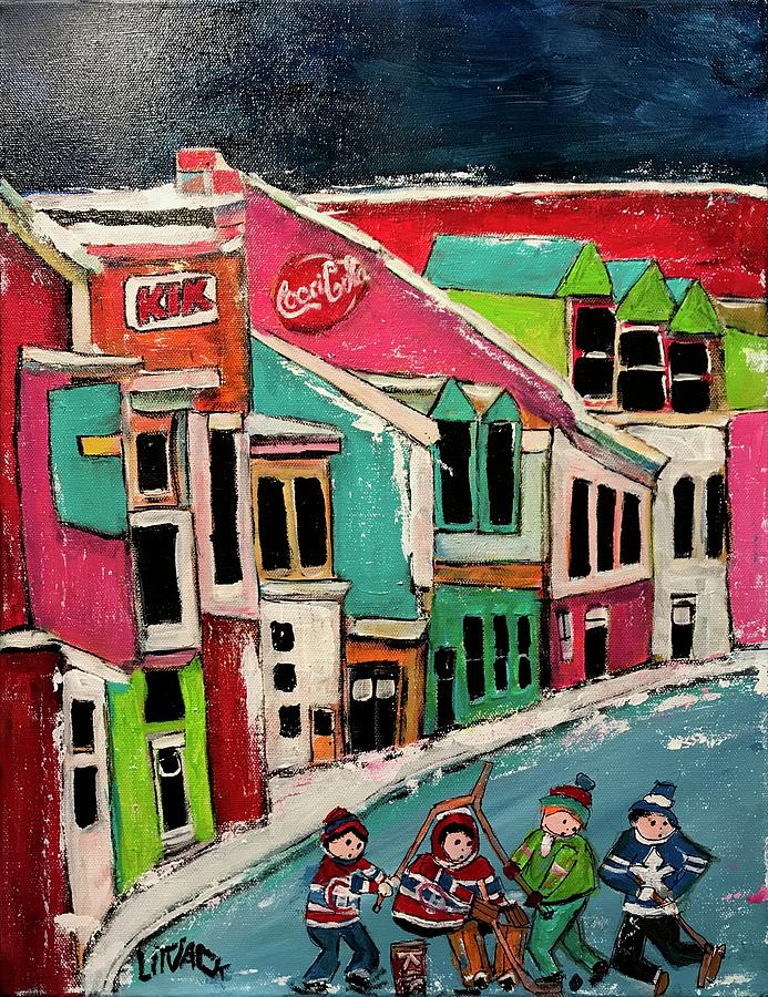 Street Hockey Le Faubourg Mollasse Painting by Michael Litvack