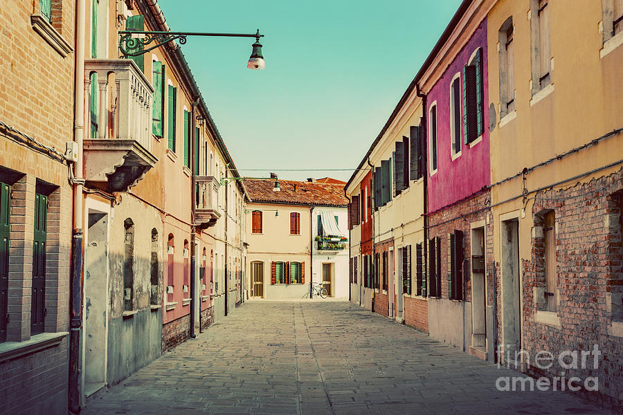 Summer Photograph - Street in Burano, Italy on sunny day. by Michal Bednarek