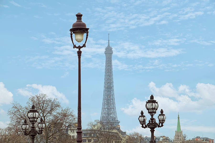 Paris Photograph - Street Lamps And Eiffel Tower by Cora Niele