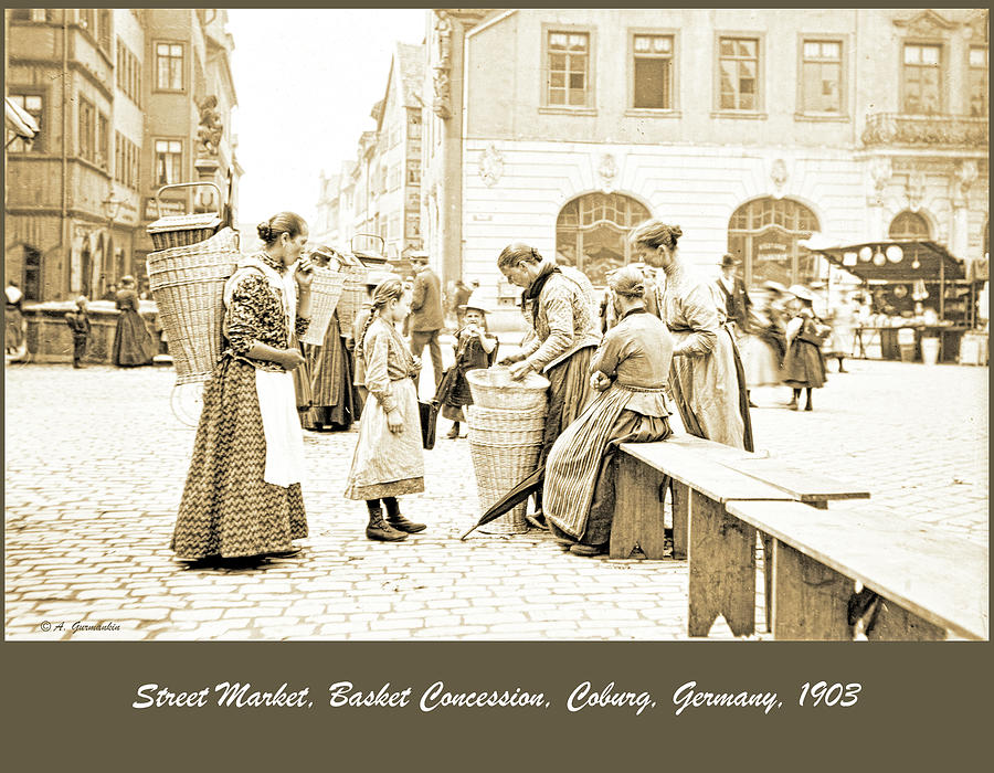 Street Market, Basket Concession, Coburg, Germany, 1903 Photograph by A Macarthur Gurmankin