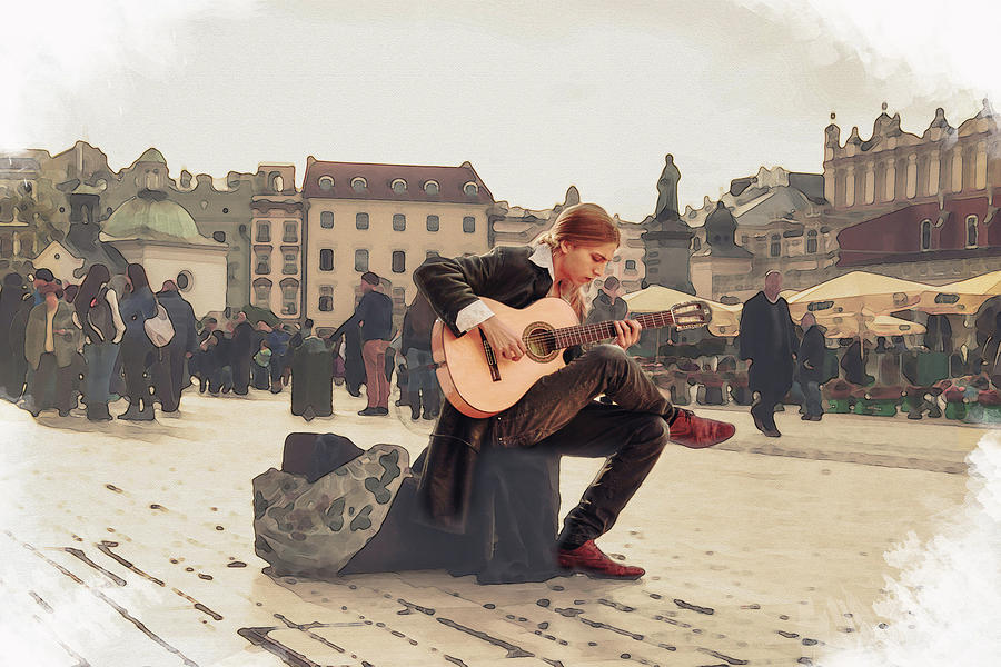 Street Music. Guitar. Digital Art by Alex Mir