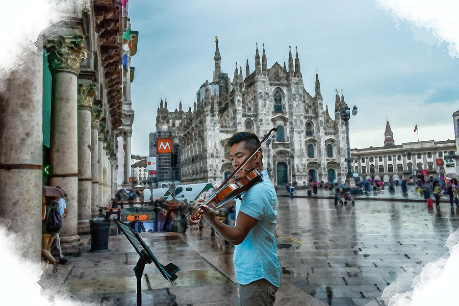 Street Music. Violin. Mixed Media by Alex Mir