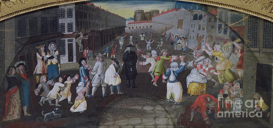 Street Performers At The Carnival Populaire, Rue Saint Antoine, C.1670 Painting by French School