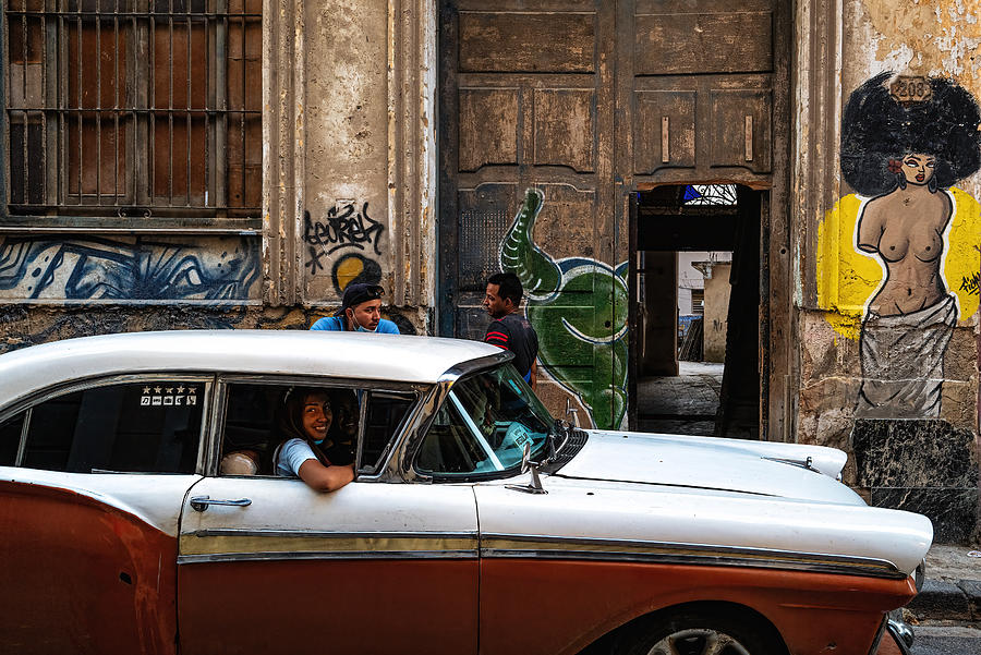 Car Photograph - Street Scene In Cuba by Ali Khataw