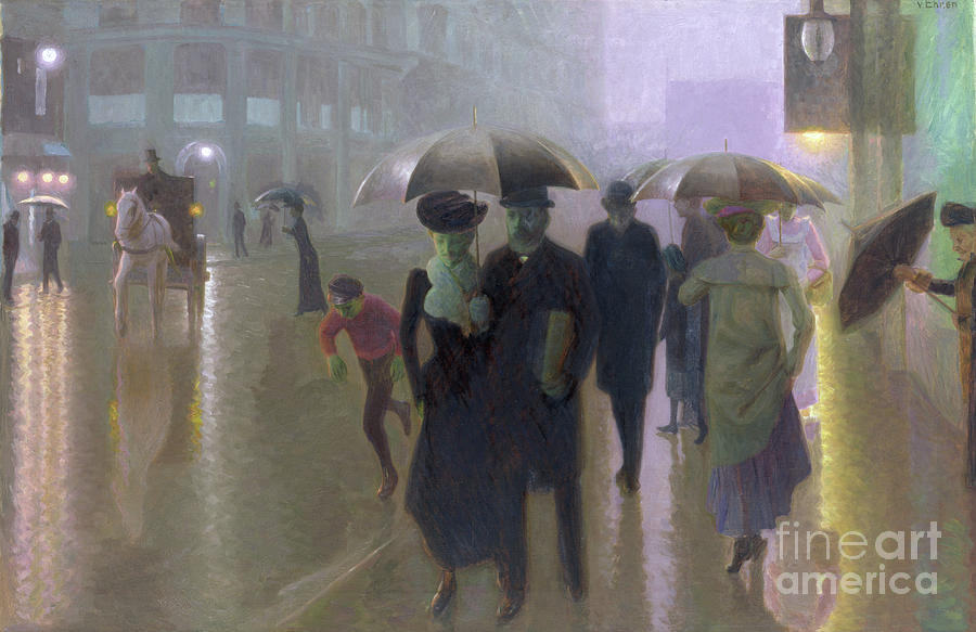 Street Scene In Rainy Weather Painting by Julius August Friedrich Theodor Von Ehren