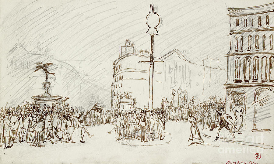 Street Scene Piccadilly Circus Pen And Brown Ink And Graphite Painting by Spencer Frederick Gore