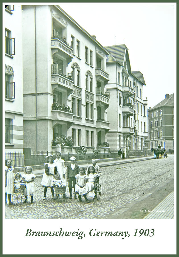 Street Scene with Children, Braunschweig, Germany, 1903, Vintage Photograph by A Macarthur Gurmankin