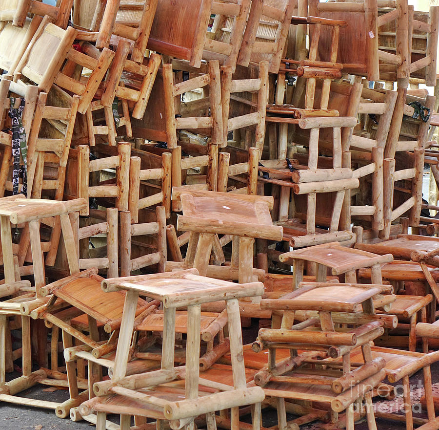 Street Vendor Sells Bamboo Stools by Yali Shi Street Vendor Sells Bamboo Stools by Yali Shi