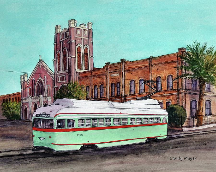 Streetcar and Sacred Heart Painting by Candy Mayer