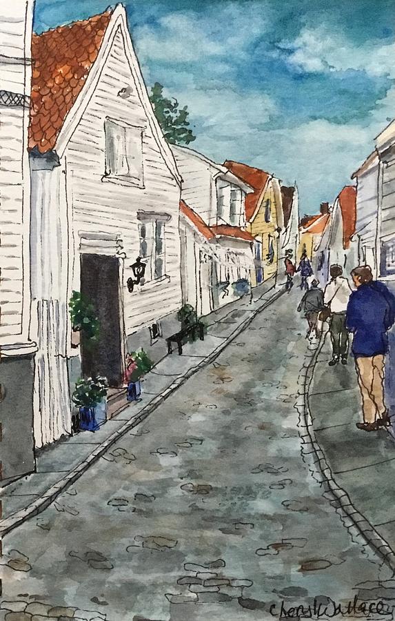 Streets of Stavanger Painting by Cheryl Wallace
