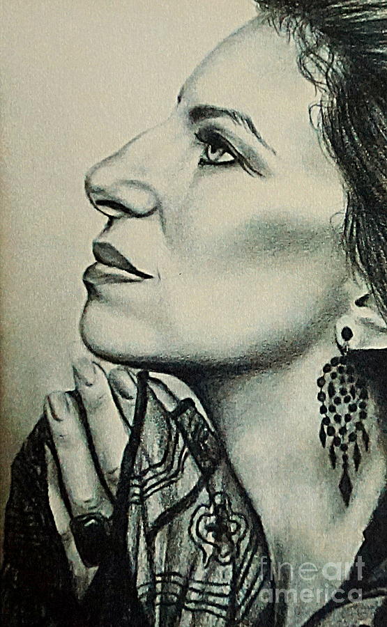 Streisand in Graphite Drawing by Georgia Doyle