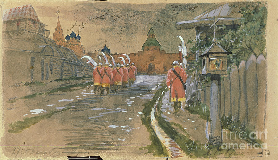 Strelets Patrol At The Ilyinsky Gates Drawing by Heritage Images