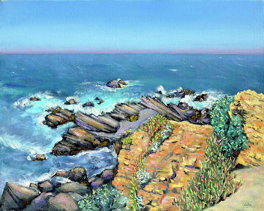 Dramatic Painting - Striped Rocks near Timber Cove by Asha Carolyn Young