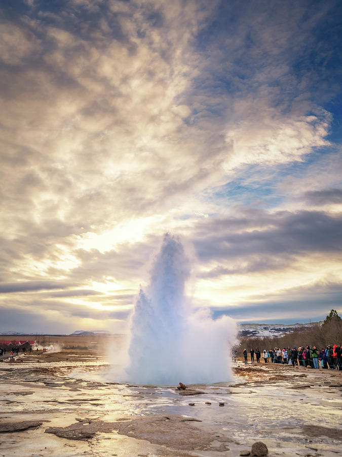 Iceland Photograph - Strokkur Erupting by Framing Places Iceland Photograph - Strokkur Erupting by Framing Places
