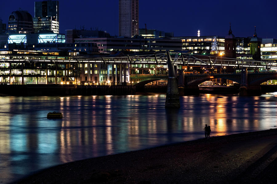 Strolling Down the Thames Riverbank Hand in Hand - Magical Night in London Photograph by Georgia Mizuleva