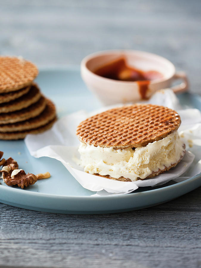 Stroopwafel With Ice Cream And Salted Caramel Sauce Photograph by Yasmijn Tan
