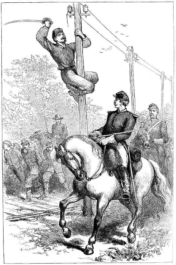 Stuarts Cavalry Cutting Telegraph Drawing by Print Collector Stuarts Cavalry Cutting Telegraph Drawing by Print Collector
