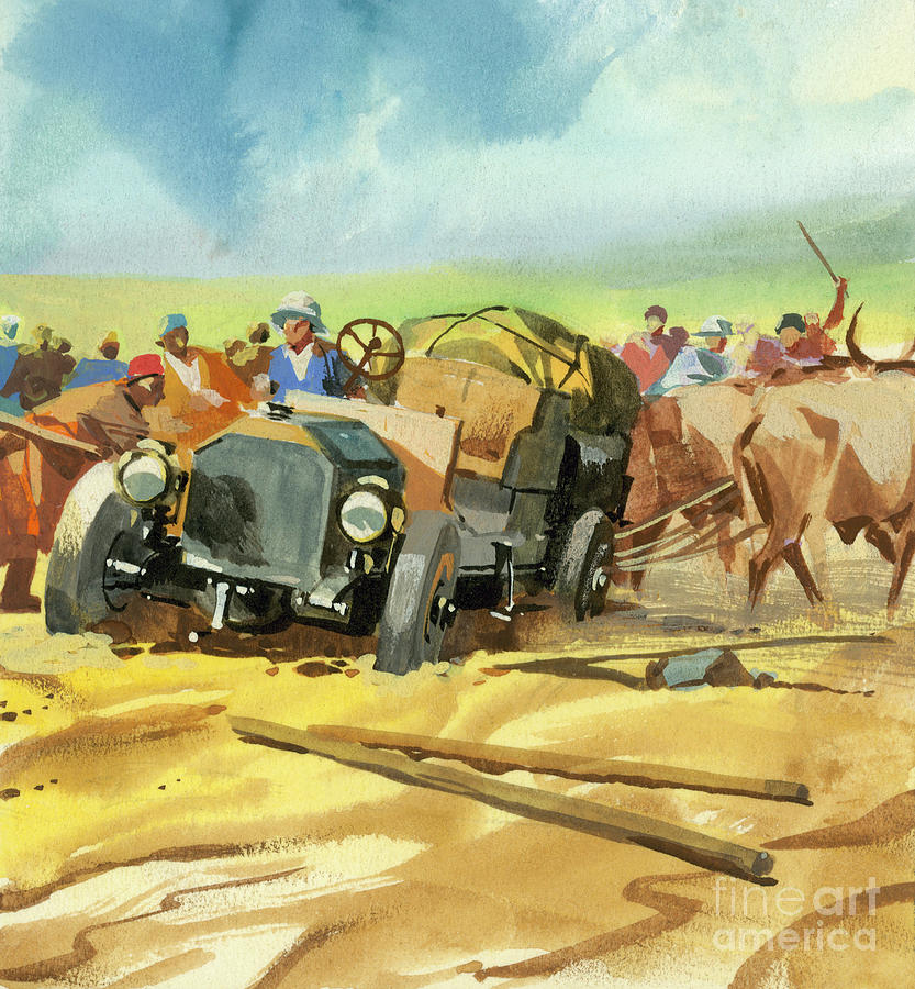 Stuck during Ten thousand mile motor race Painting by Ferdinando Tacconi