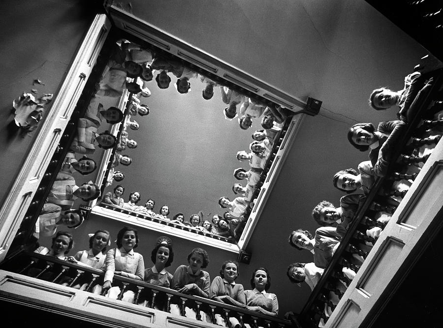 Student Nurses Lining The Railings Of Photograph by Alfred Eisenstaedt Student Nurses Lining The Railings Of Photograph by Alfred Eisenstaedt