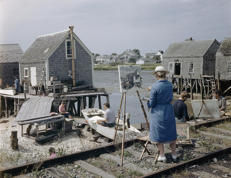 Students Painting At The Harbor Photograph by Andreas Feininger Students Painting At The Harbor Photograph by Andreas Feininger
