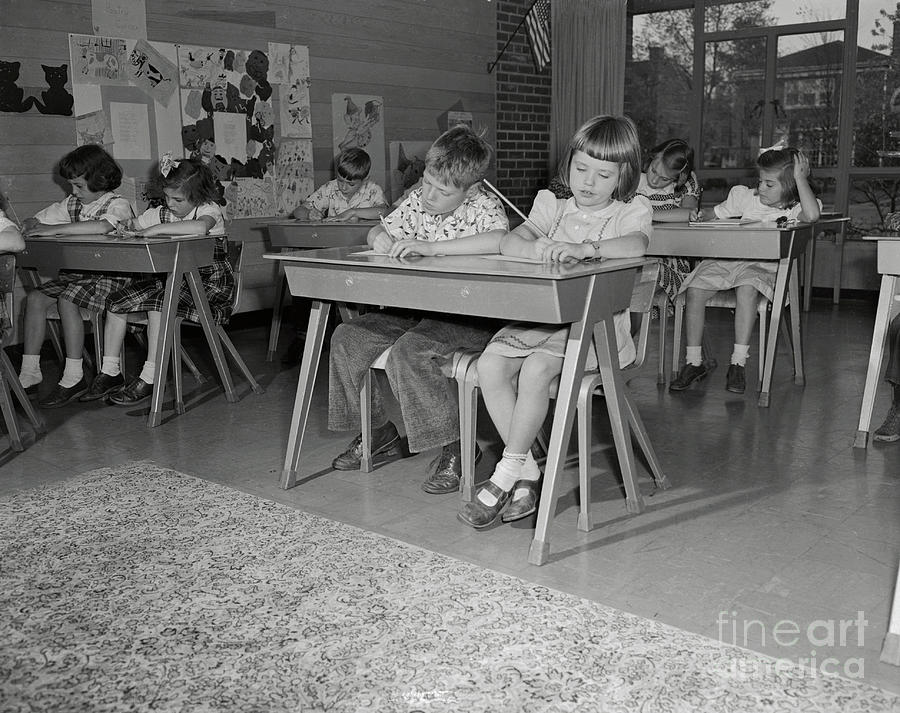 Students Working At Desks In Blythe Photograph by Bettmann