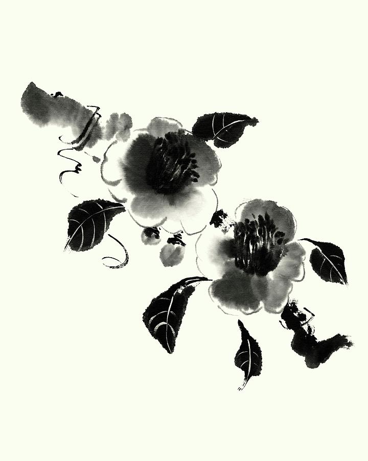 Flower Painting - Studies In Ink - Camellia by Nan Rae