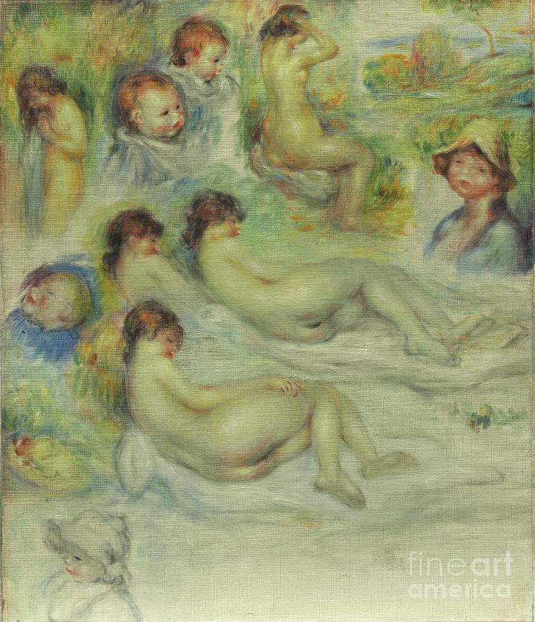 Studies Of Pierre Renoir, His Mother, Aline Charigot, Nudes, And Landscape, 1885-86 Painting by Pierre Auguste Renoir