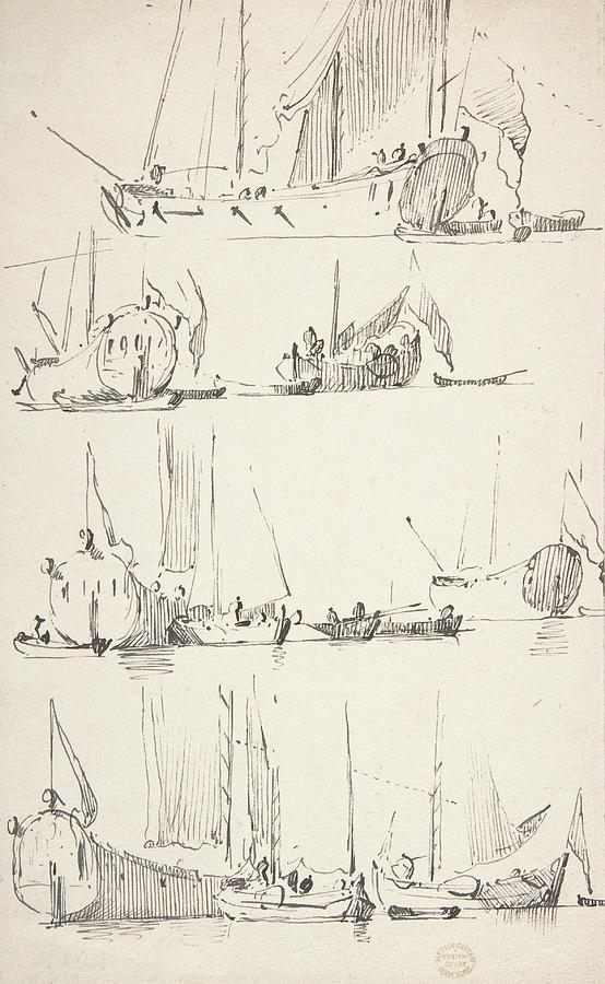 Studies Of Ships And Boats Drawing by Willem Van De Velde The Younger ...