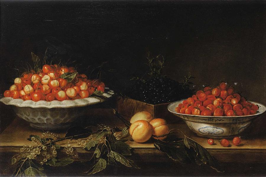 Studio of Francois Garnier Paris 1600 - 1672 STILL LIFE WITH A BOWL OF CHERRIES Painting by MotionAge Designs
