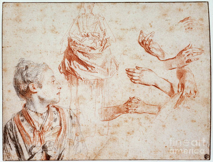 Study, 1716-1718. Artist Jean-antoine Drawing by Print Collector