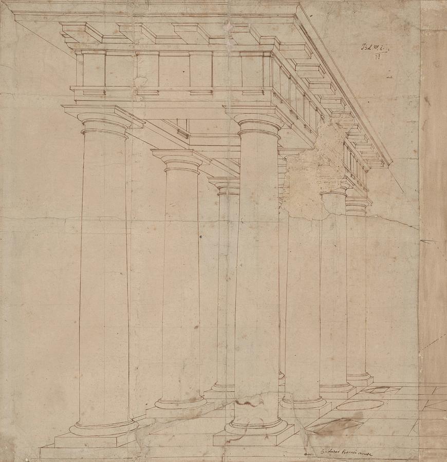 Study For A Colonnade In Perspective Drawing by Baldassare Peruzzi ...