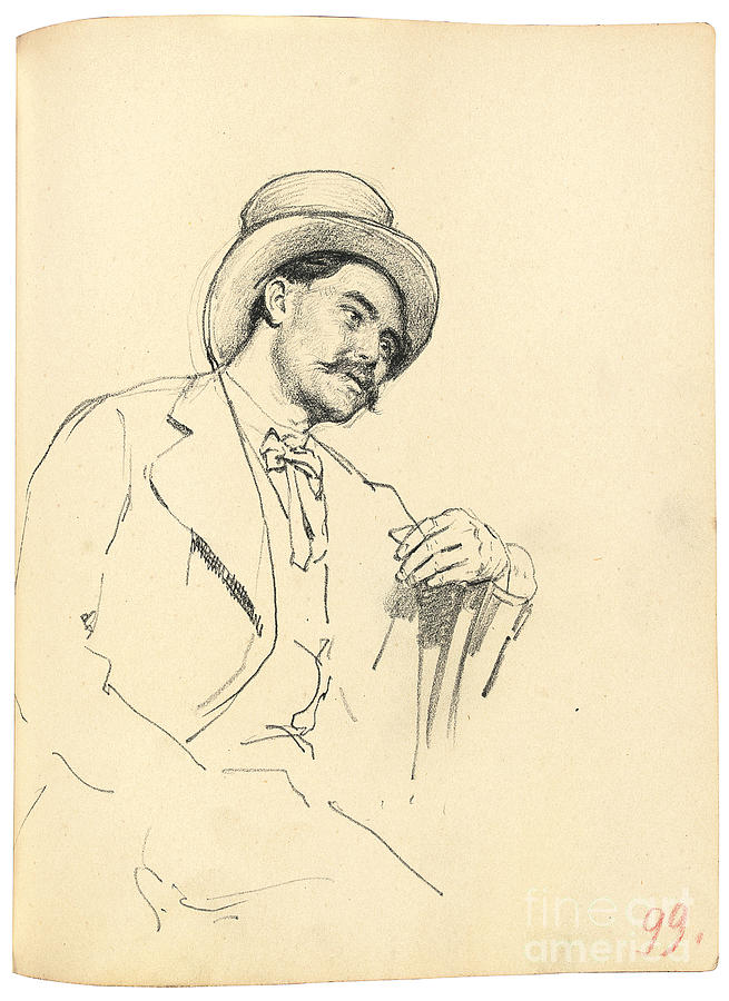 Study For a Parisian Cafe: Seated Man With Hat, C. 1872-1875 Drawing by Ilya Repin