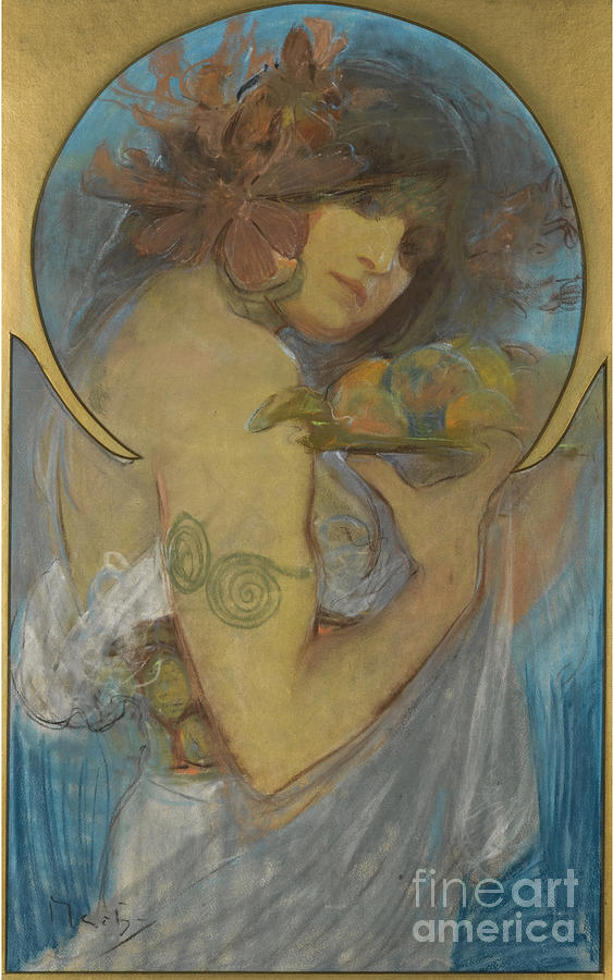 Study For A Poster Fruit. Artist Mucha Drawing by Heritage Images