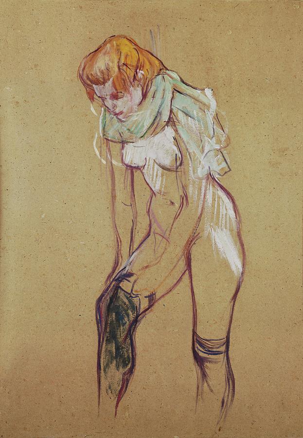 Study for andquot, Woman putting on her stockingandquot,, 1894 Essence on board, 61,5 x 44,5 cm. Drawing by Henri de Toulouse Lautrec -1864-1901-