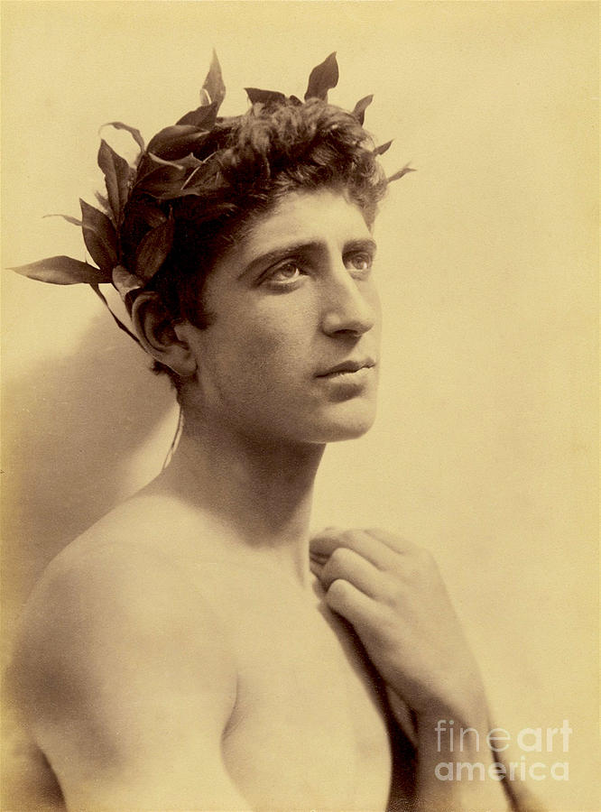 Wilhelm Von Gloeden Photograph - Study Of A Boy Wearing A Wreath, Sepia Photo by Wilhelm Von Gloeden