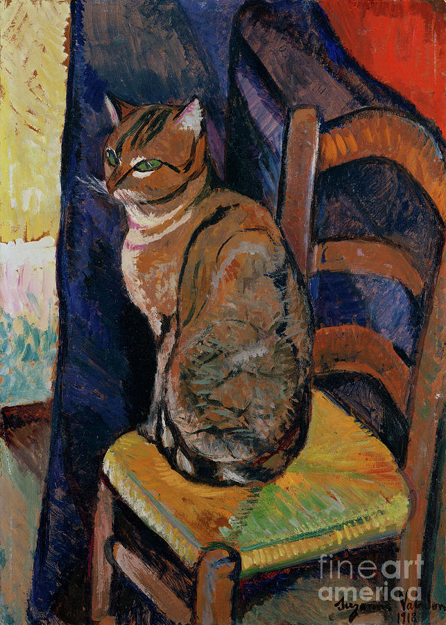 Study Of A Cat Sitting On A Chair; Etude Dun Chat, Assis Sur Une Chaise Painting by Marie Clementine Valadon