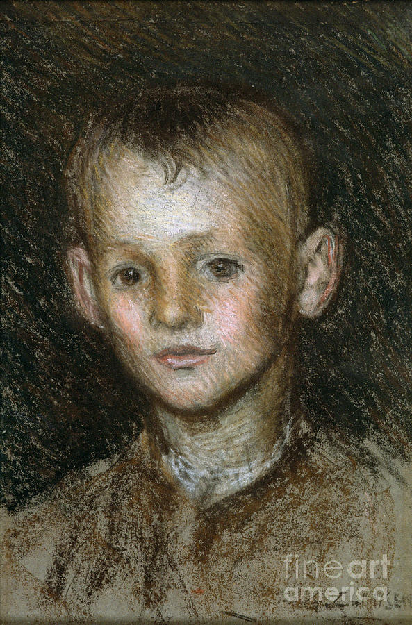 Study Of A Farm Boy Pastel Painting by George Clausen