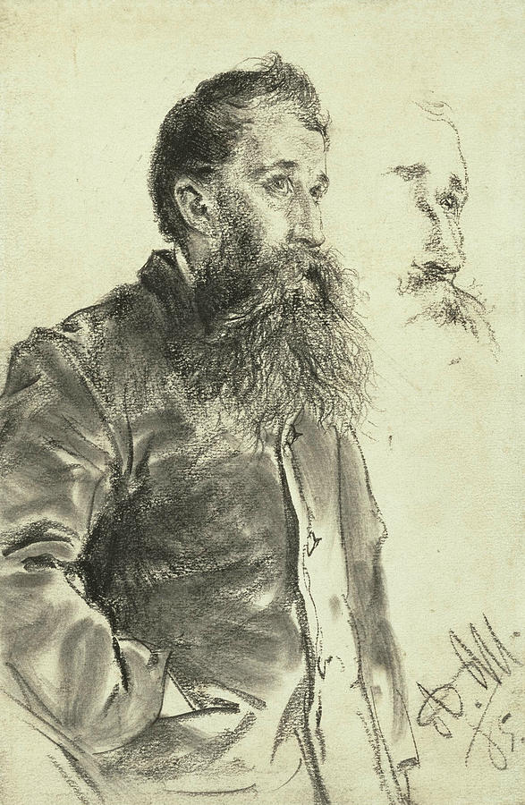 Study of a Man with a Beard, His Hand in His Pocket Drawing by Adolph Menzel