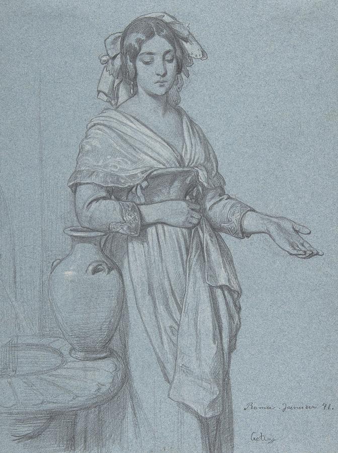 Study Of A Roman Woman Drawing by Konstantin Johannes Franz Cretius ...