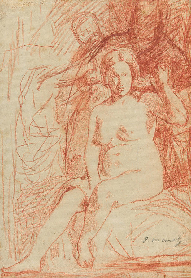 Study of a Seated Nude Drawing by Edouard Manet