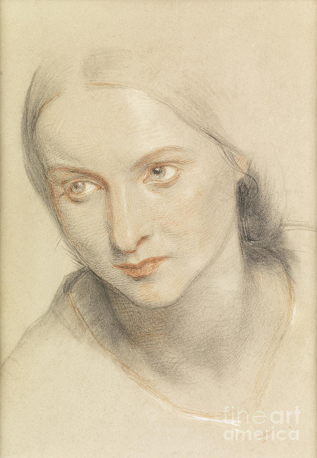 Study Of A Womans Head, 1894 Chalk On Paper Painting by Charles West Cope
