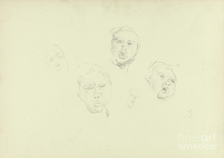 Study Of Heads, For The Cave Of The Golden Calf Drawing by Spencer Frederick Gore
