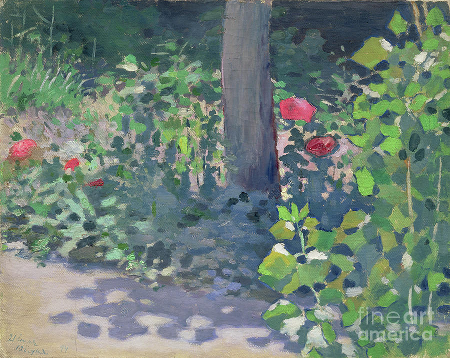 Flower Painting - Study Of Poppies In The Garden, 1894 by Viktor Elpidiforovich Borisov-musatov